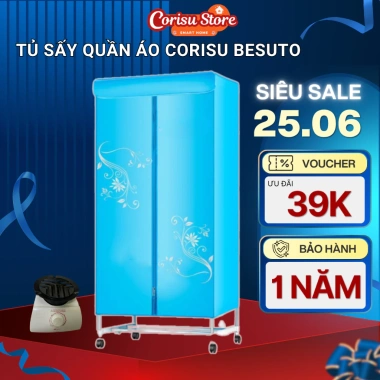 Tủ Sấy Quần Áo CORISU BESUTO 1.200W - Tự Động Tắt Quá Nhiệt, Khử Nấm Móc, Giá Ưu Đãi 1,252,000₫