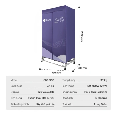 Tủ sấy quần áo Elmich CDE-8.641 1.800W Inox 2 tầng - Sấy nhanh, giá ưu đãi 1.58 triệu