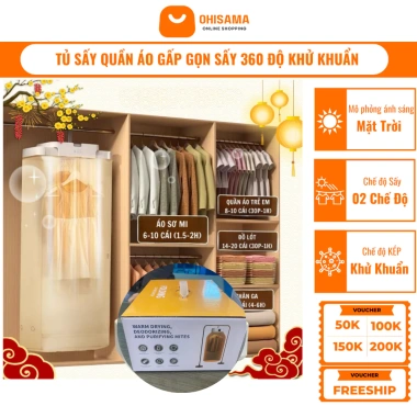 Tủ Sấy Quần Áo Gấp Gọn 360 Ánh Sáng Tự Nhiên - Khử Khuẩn Kép, Khô Nhanh, Giá 482.000₫
