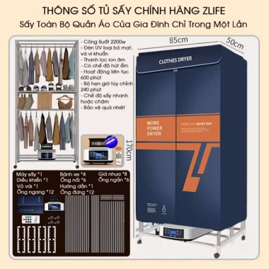 Tủ Sấy Quần Áo Gấp Gọn ZLIFE Z28 2 Tầng 1m8 - 2.200W Khử Khuẩn, Sưởi Khô Giày Dép