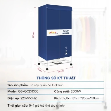 Tủ sấy quần áo Goldsun GS-GCD8.300 2.000W PTC khô nhanh - Giá 880.000 VND giảm 18% 3 Tủ sấy quần áo Goldsun GS-GCD8.300 2.000W PTC khô nhanh - Giá 880.000 VND giảm 18% 3