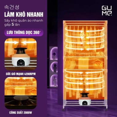 Tủ Sấy Quần Áo Gume GM-8.222 - Gấp Gọn Dễ Dàng, Điều Khiển Từ Xa, Bảo Hành 12 Tháng - 1.388.000 VND