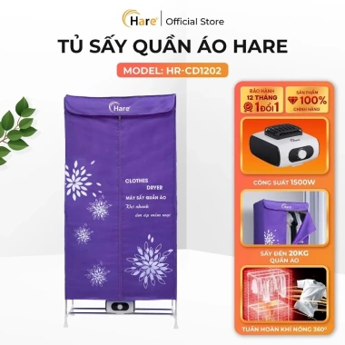 Tủ sấy quần áo Hare HR‑CD1.202 1.500W sấy nhanh, khô đều, tiết kiệm thời gian, giá chỉ 790.000₫ 2