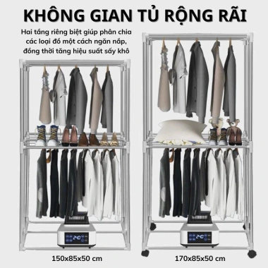 Tủ Sấy Quần Áo HOKU 360° 1.7m 2 Tầng, 2.000W, UV Khử Khuẩn 99.9% - 1.449.000đ