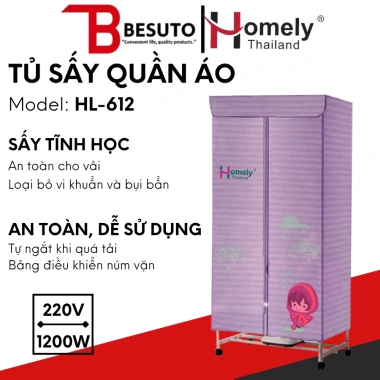 Tủ sấy quần áo Homely Thái Lan cao cấp, sấy khô nhanh, bảo hành 12 tháng, chỉ 1.129.000₫