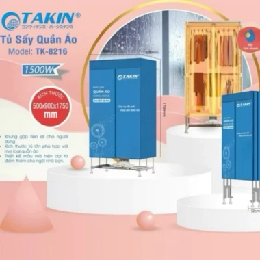 Tủ Sấy Quần Áo Khung Thẳng TAKIN TK6.212 1.500W 2 Tầng - Sấy 25kg, Giá 785.000đ