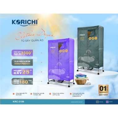 Tủ Sấy Quần Áo Korichi KRC-2.199 25kg - Công Nghệ PTC Diệt Khuẩn, Giá 1,390,000₫