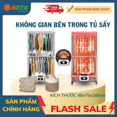 Tủ sấy quần áo NETA 1.500W chính hãng - Diệt khuẩn, sấy nhanh mùa mưa, bảo hành 12t, 500.000 VND