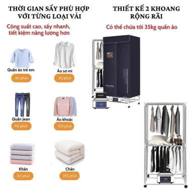 Tủ sấy quần áo ROWANTO 1.7M gấp gọn 2.000W - Sấy nhanh, khử khuẩn ION, giá 1,300,000 VND