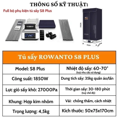 Tủ sấy quần áo ROWANTO 1.7M gấp gọn 2.000W - Sấy nhanh, khử khuẩn ION, giá 1,300,000 VND