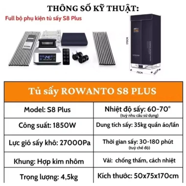 Tủ sấy quần áo ROWANTO S8+ gấp gọn 1m7 đa năng 5 mùi hương 1.850W khử khuẩn ION giá ưu đãi 1.385.000 VND 3