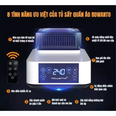 Tủ sấy quần áo ROWANTO S8+ gấp gọn 1m7 đa năng 5 mùi hương 1.850W khử khuẩn ION giá ưu đãi 1.385.000 VND 5