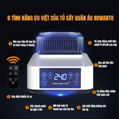 Tủ sấy quần áo Rowanto S8 Plus 1.850W - Dung tích lớn, khử khuẩn, chống nồm, làm thơm, giảm giá 13% 5