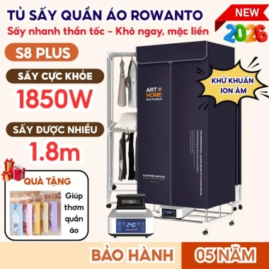 Tủ sấy quần áo Rowanto S8 Plus 1.850W - Khử khuẩn ion âm, giá chỉ 659.000đ