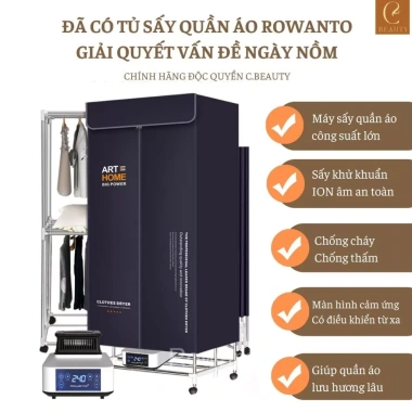 Tủ sấy quần áo Rowanto S8 Plus 1.850W - Khử khuẩn ion âm, giá chỉ 659.000đ