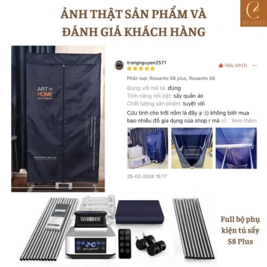 Tủ sấy quần áo Rowanto S8 Plus 1.850W - Khử khuẩn ion âm, giá chỉ 659.000đ
