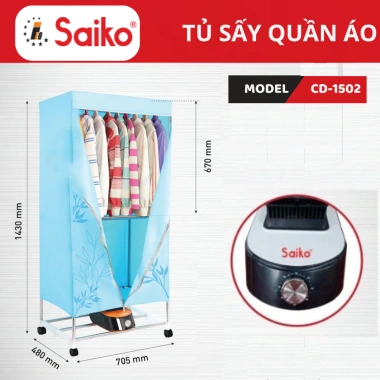 Tủ Sấy Quần Áo Saiko CD1.502 GHM Động Cơ Mạnh Mẽ Tiết Kiệm Không Gian - Hàng Chính Hãng 799.000