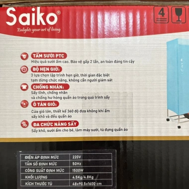 Tủ Sấy Quần Áo Saiko CD1.502 GHM Động Cơ Mạnh Mẽ Tiết Kiệm Không Gian - Hàng Chính Hãng 799.000