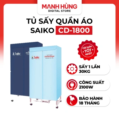Tủ Sấy Quần Áo Saiko CD1.800 30kg - 30kg/Lần, Bảo Hành 12 Tháng, Giá 1.359.000 VND