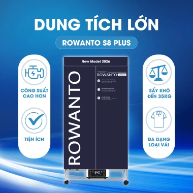 Tủ sấy quần áo siêu tốc Rowanto – Làm thơm, phẳng, bảo vệ vải, bảo hành 12 tháng, giá ưu đãi 1,350,000₫