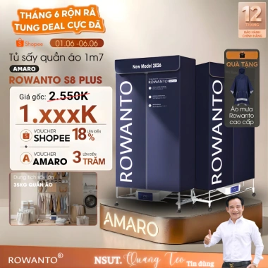 Tủ Sấy Quần Áo Siêu Tốc ROWANTO S8+ 1m7 1.850W Đa Năng 5 Hương Thơm Giá 1.48tr