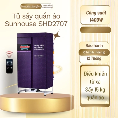 Tủ sấy quần áo Sunhouse SHD2.702-2.707 15kg 1.500W, giá ưu đãi 820.000đ Tủ sấy quần áo Sunhouse SHD2.702-2.707 15kg 1.500W, giá ưu đãi 820.000đ