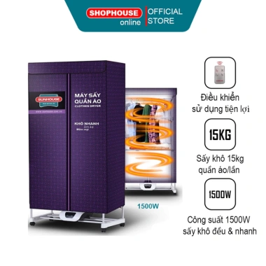 Tủ Sấy Quần Áo Sunhouse SHD2.707 15kg 1.500W - Sấy Khô Nhanh Tiết Kiệm Thời Gian An Toàn Sức Khỏe Giá Ưu Đãi 940.000 VND