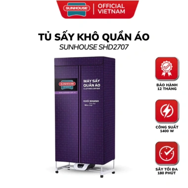Tủ sấy quần áo Sunhouse SHD2.707 20kg - Khử khuẩn, sấy khô, bảo hành 12 tháng, giá 1.699.000₫