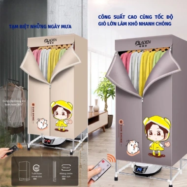 Tủ sấy quần áo tiết kiệm 50% điện, khử mùi diệt khuẩn, gió xoay 360 độ, gấp gọn tiện lợi