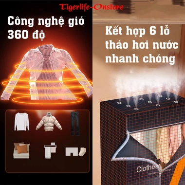Tủ Sấy Quần Áo Tigerlife I-ION 1.500W Khử Khuẩn Siêu Nhanh Gấp Gọn Di Chuyển - Giá 2.0 Triệu