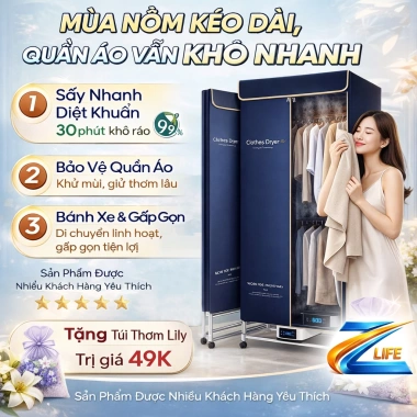 Tủ Sấy Quần Áo Zlife Z28 Plus 2.200W Gấp Gọn, Sấy Nhanh, Khử Khuẩn ION - 1.219.000₫