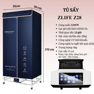 Tủ Sấy Quần Áo Zlife Z28 Plus 2.200W Gấp Gọn, Sấy Nhanh, Khử Khuẩn ION - 1.219.000₫