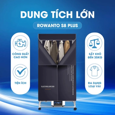 Tủ sấy ROWANTO S8 S6 Plus 1.7m, 1.850W, sấy thơm, ION, bảo hành 24t - Giá 1,08 tr 3 Tủ sấy ROWANTO S8 S6 Plus 1.7m, 1.850W, sấy thơm, ION, bảo hành 24t - Giá 1,08 tr 3