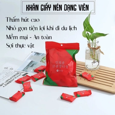 Túi 20 viên Khăn Mặt Cotton, Khăn Giấy Nén 24×30cm Dùng 1 Lần Nhỏ Gọn, Tiện Lợi