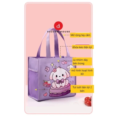 Túi bạc đựng hộp cơm SUZUKO HOUSE TGNXT01 chống nước, họa tiết dễ thương