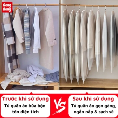 Túi bọc kín quần áo PEVA dày chống bụi ẩm mốc, có khóa, treo tủ - 2.800đ