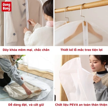 Túi bọc kín quần áo PEVA dày chống bụi ẩm mốc, có khóa, treo tủ - 2.800đ
