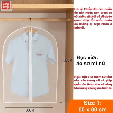 Túi bọc kín quần áo PEVA dày chống bụi ẩm mốc, có khóa, treo tủ - 2.800đ