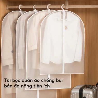 Túi bọc quần áo PEVA chống bụi ẩm mốc, có khóa, treo tủ, trùm áo Vest - Giá chỉ 14.900đ
