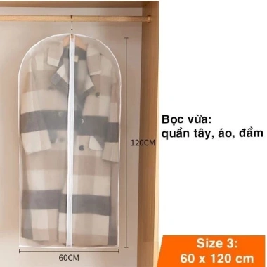 Túi bọc quần áo PEVA chống bụi ẩm mốc, có khóa, treo tủ, trùm áo Vest - Giá chỉ 14.900đ