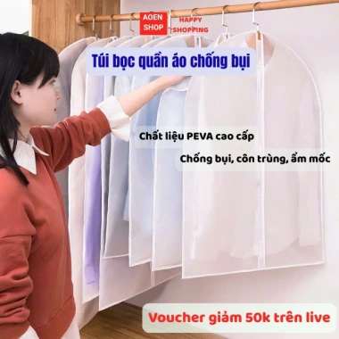 Túi bọc quần áo PEVA dày chống bụi, khóa chống thấm, treo tủ gọn Giá 51.000₫