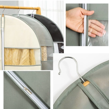 Túi bọc quần áo vải không dệt chống bụi, thấm, khóa kéo - Treo tủ, 19.900₫