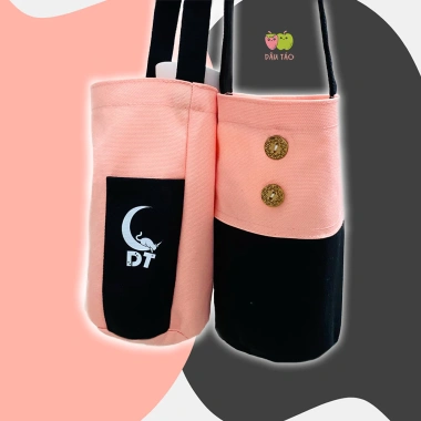 Túi Canvas Đựng Bình Giữ Nhiệt DT x BlackPink - Hồng Đen, Size 450-750ml, Giá 37k