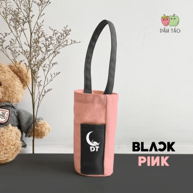 Túi Canvas Đựng Bình Giữ Nhiệt DT x BlackPink - Hồng Đen, Size 450-750ml, Giá 37k