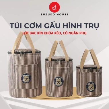 Túi cơm giữ nhiệt Gấu Bear SUZUKO HOUSE TC29 – Thiết kế tròn cầm tay, lót khóa kéo, tiện dụng văn phòng