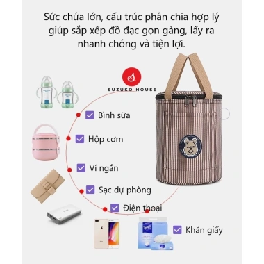 Túi cơm giữ nhiệt Gấu Bear SUZUKO HOUSE TC29 – Thiết kế tròn cầm tay, lót khóa kéo, tiện dụng văn phòng
