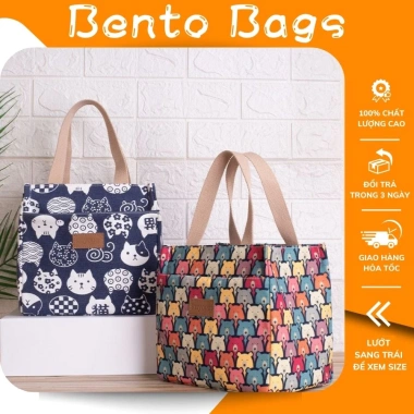 Túi cơm văn phòng giữ nhiệt size lớn, họa tiết Nhật Bản, vải canvas cao cấp BENTO BAGS TV03