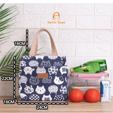 Túi cơm văn phòng giữ nhiệt size lớn, họa tiết Nhật Bản, vải canvas cao cấp BENTO BAGS TV03
