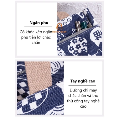 Túi cơm văn phòng giữ nhiệt size lớn, họa tiết Nhật Bản, vải canvas cao cấp BENTO BAGS TV03