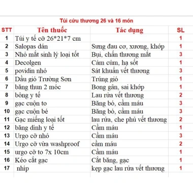 Túi cứu thương gia đình 26cm 16 cơ số vật tư - Giá chỉ 280.000đ, giảm mạnh
